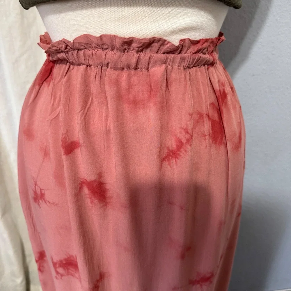BB Dakota Tie Dye Pink Boho Flowy High Waist Slit Midi Skirt S‎ Elastic Waist